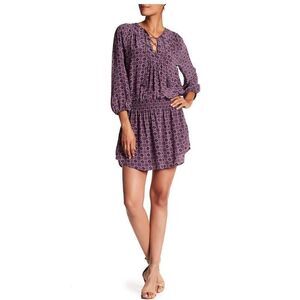 JOIE 3/4 Sleeve Print Smocked Waist Silk Dress
